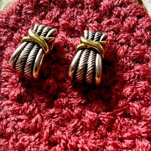 David Yurman Two tone Twisted Cable X Earrings with Silver and Gold Accents